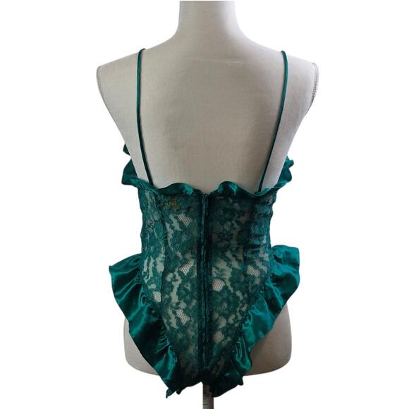 Victorias Secret Vintage Gold Label Floral Sheer Lace Small Green Teddy Lingerie - Picture 5 of 14